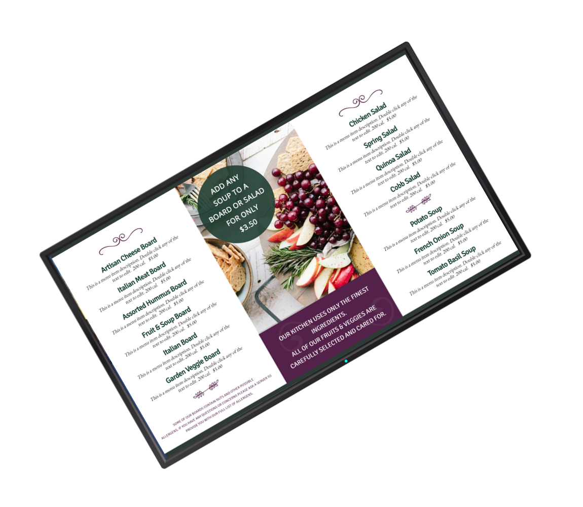 Menu board digital signage template