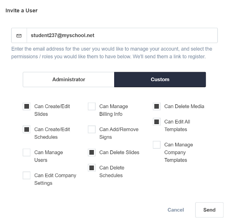 Digital Signage User Permissions and Roles